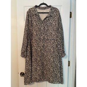 Loft long sleeve cheetah animal print dress Plus Size 26 Lined Shirt Dress 3X